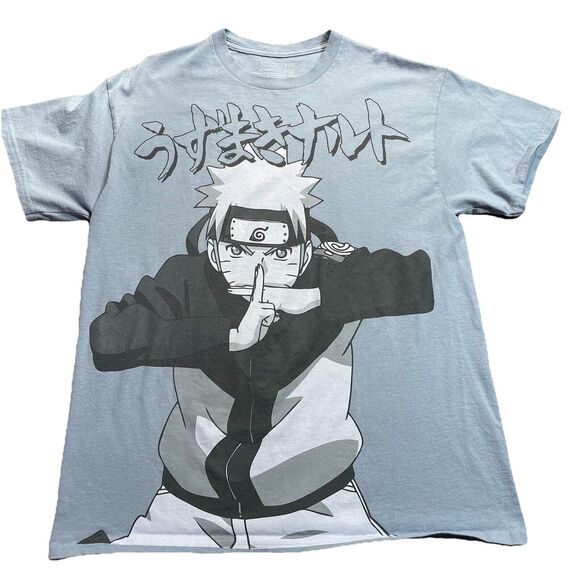 Naruto Shirt Mens Large Shippuden Oversized Naruto Kanji Men's Blue Fog 2002 - Picture 1 of 14